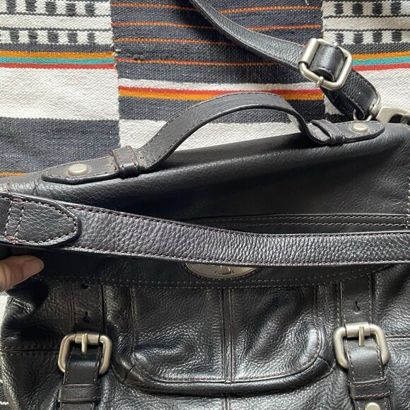 Y2K Fossil Black Leather Maddox Top Handle Crossbody Satchel Purse Handbag. - Picture 5 of 16